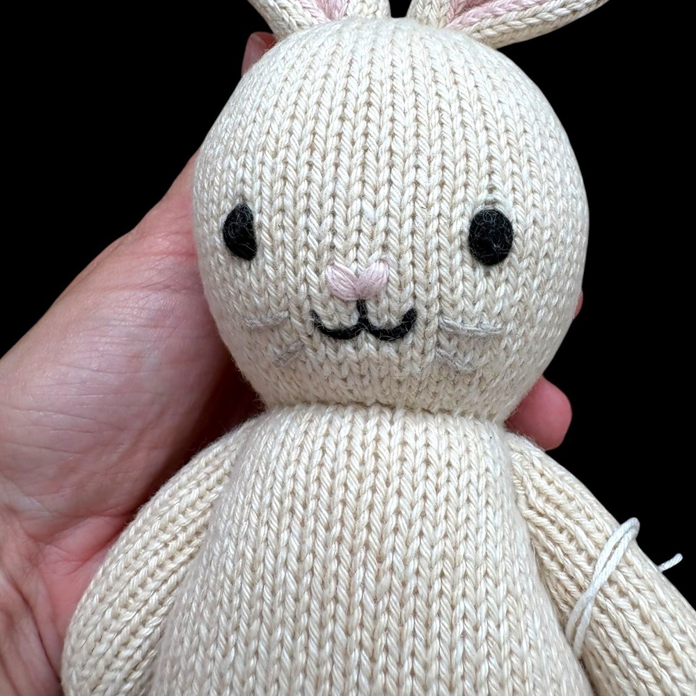 Cuddle + Kind Baby Rabbit Oatmeal Bunny Hand Knit Stuffed Animal Cream Plush Toy - Picture 7 of 7